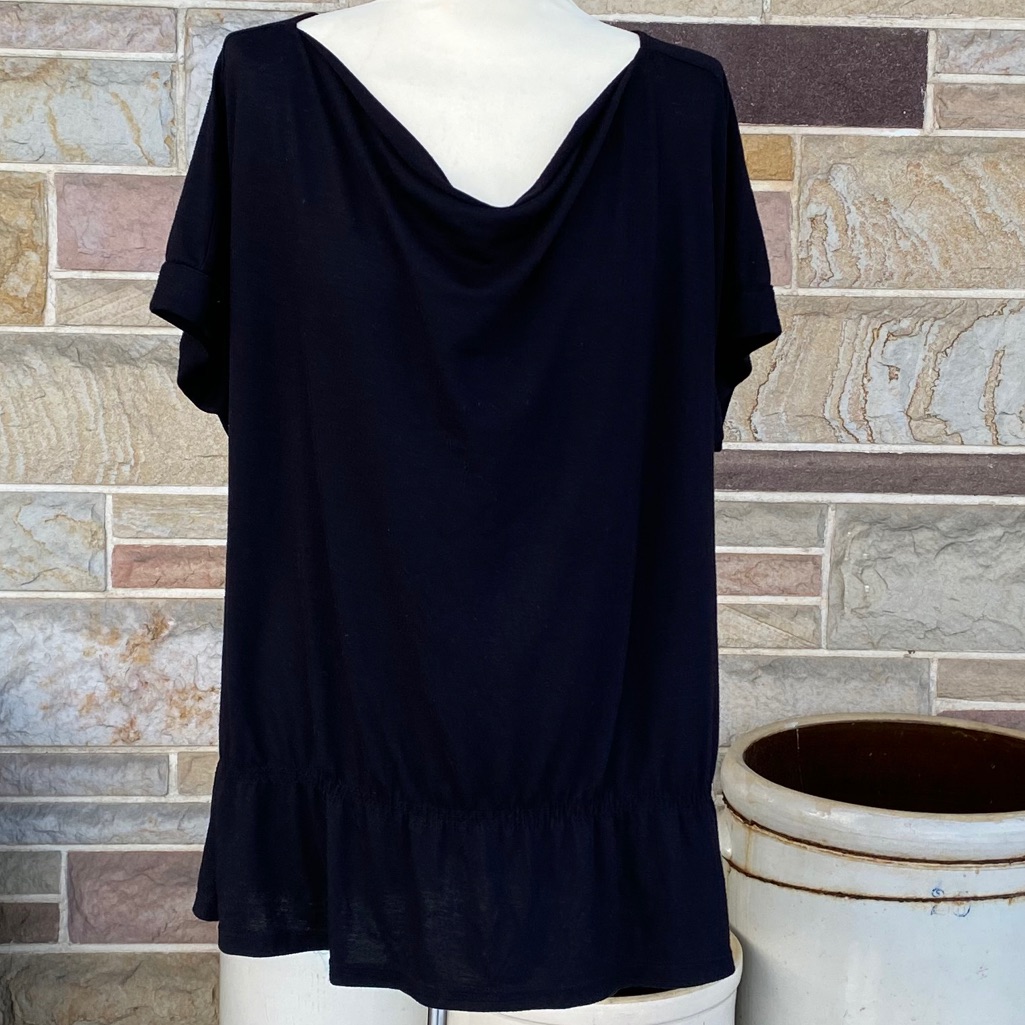 A.N.A. Black Elastic Waist Cowl Neck Top